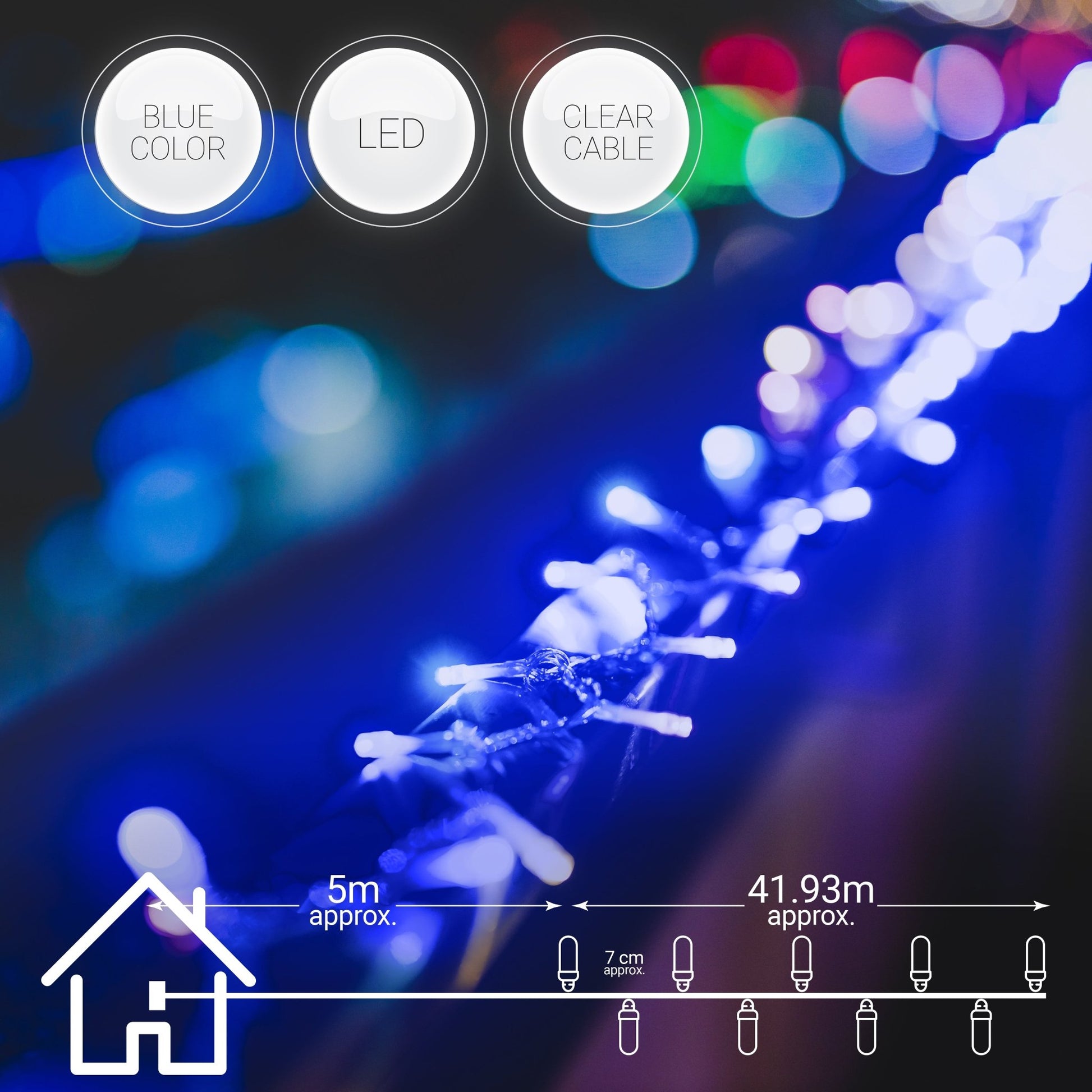 LED Waterproof Fairy Lights 8 Function with Clear Cable (600 Lights - 46M) - Blue Lights Lighting Bargainia