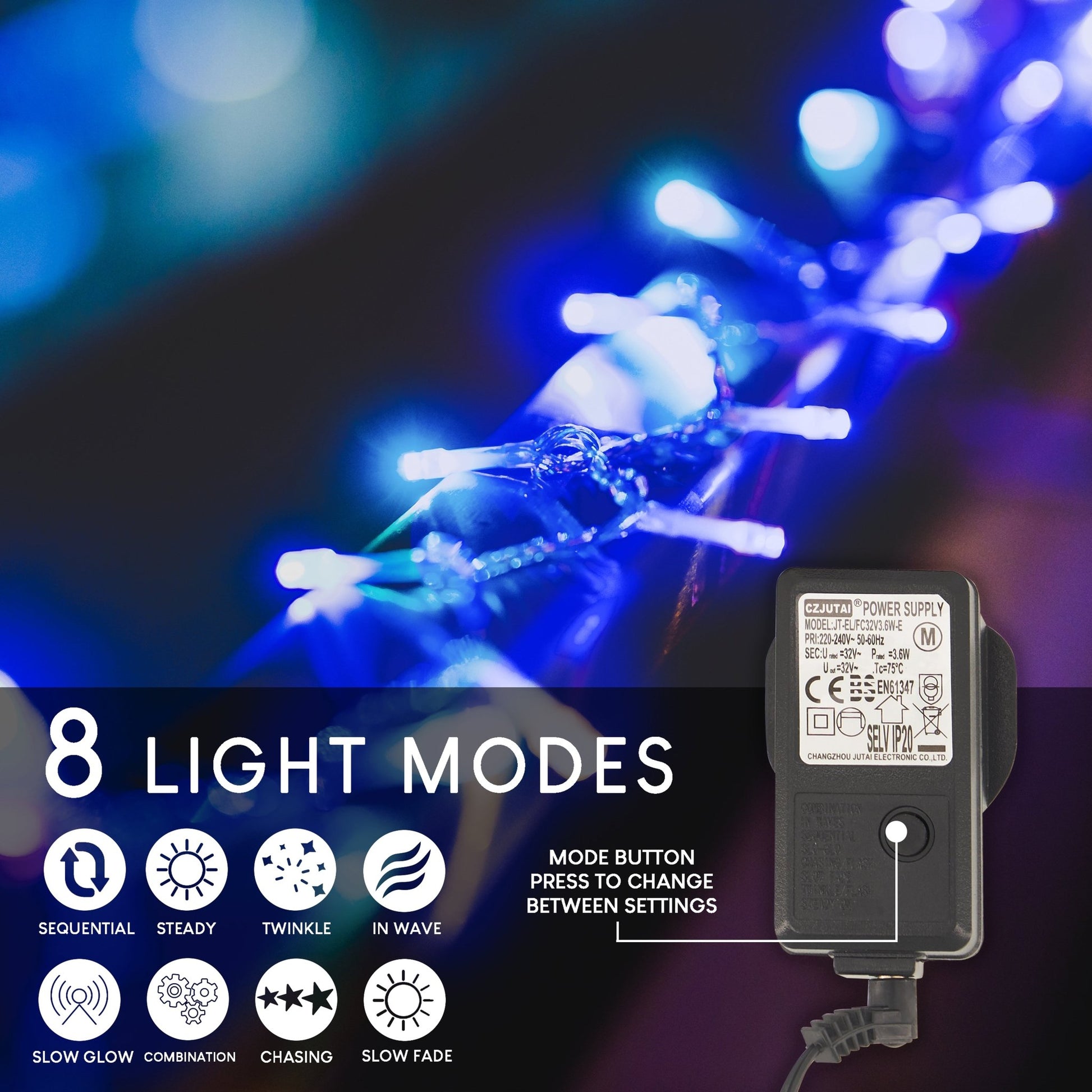 LED Waterproof Fairy Lights 8 Function with Clear Cable (600 Lights - 46M) - Blue Lights Lighting Bargainia
