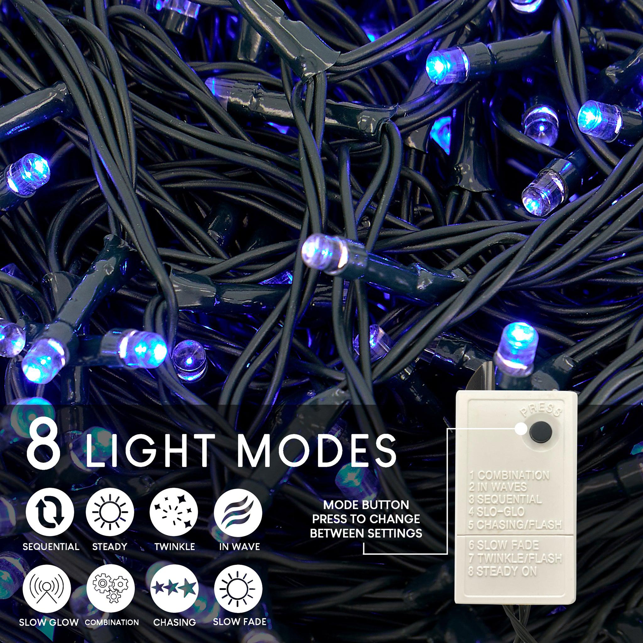 LED Waterproof Fairy Lights 8 Function with Green Cable (1000 Lights - 35M Cable) - Blue Lights Lighting Bargainia