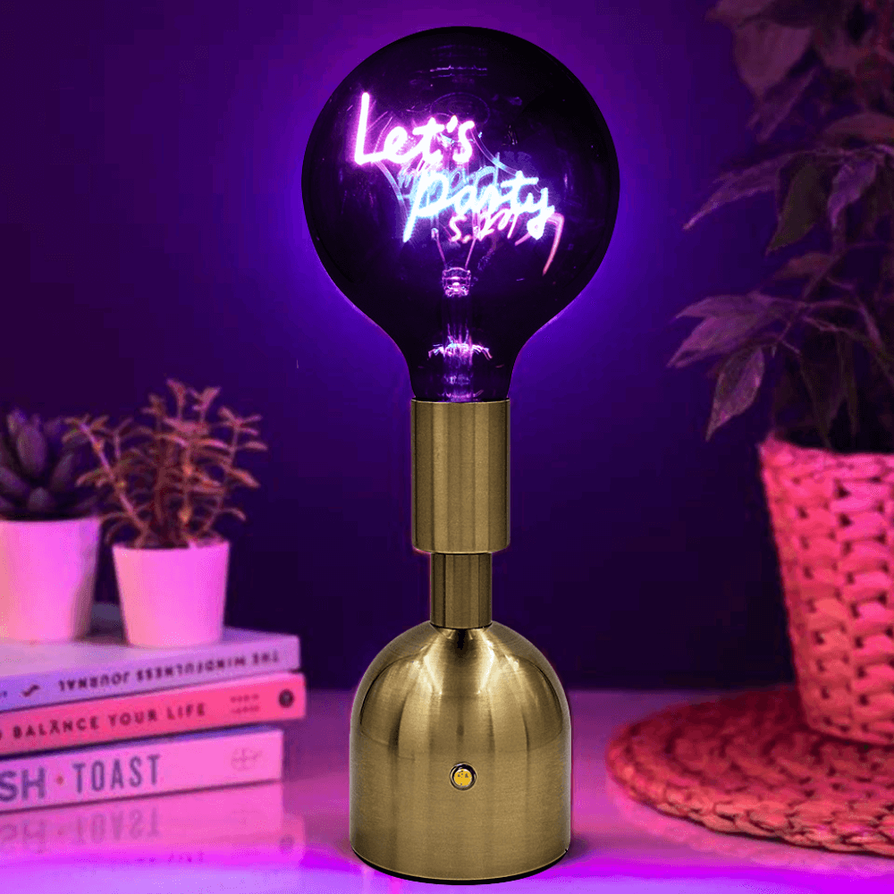 Let's Party LED Neon Text Brass Accent Decorative Lamp Clearance