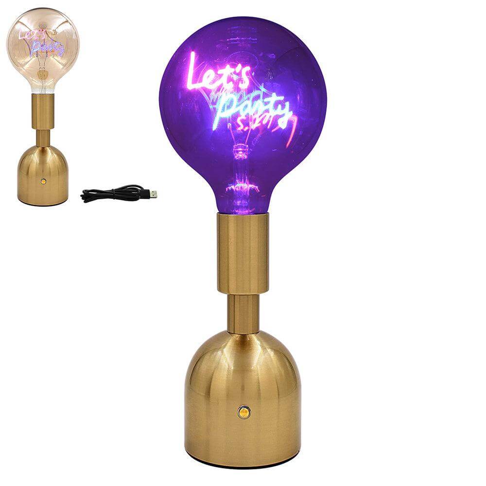 Let's Party LED Neon Text Brass Accent Decorative Lamp Clearance