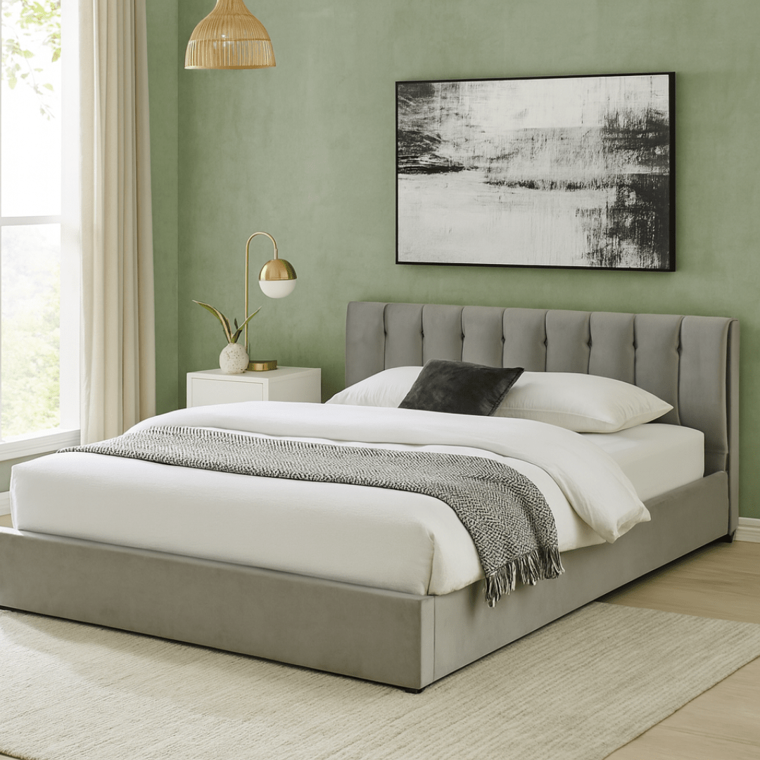 Light Grey Velvet Plush Ottoman Storage Bed Frame - Double - Bargainia.com - 