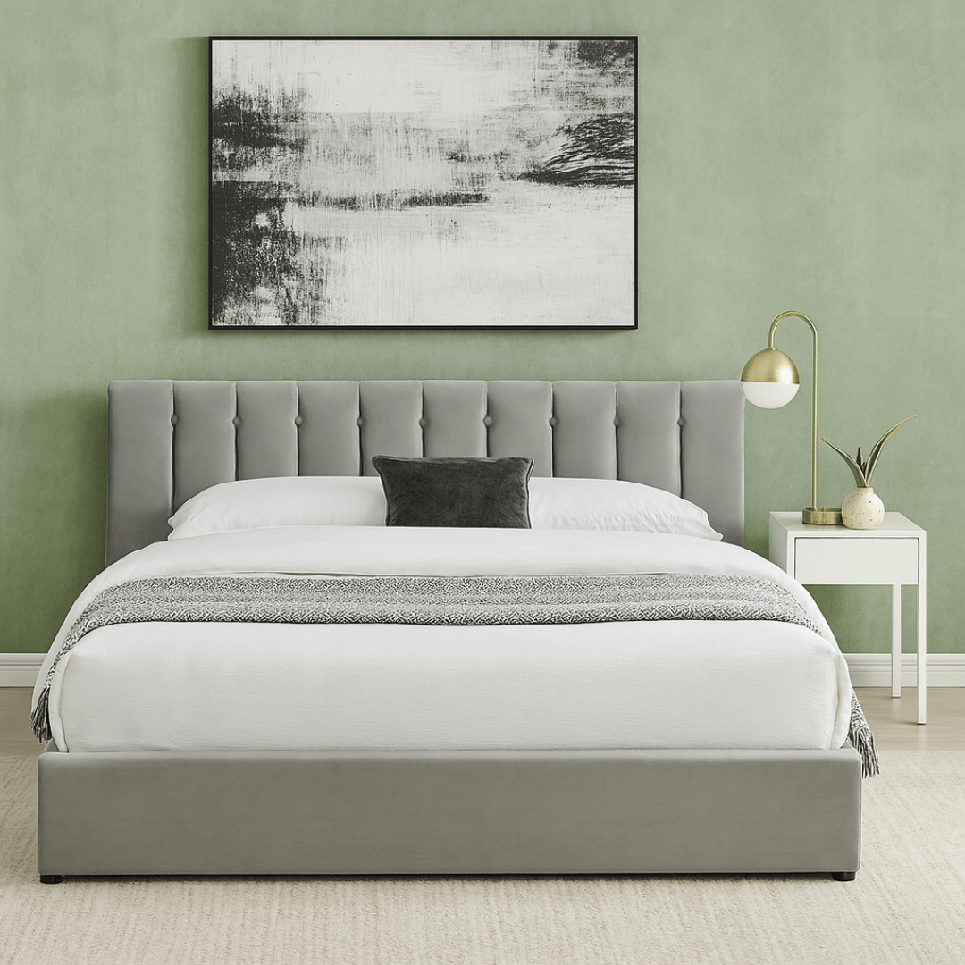 Light Grey Velvet Plush Ottoman Storage Bed Frame - Double - Bargainia.com - 5056536100221 - MLM - 170955 - D - LGY