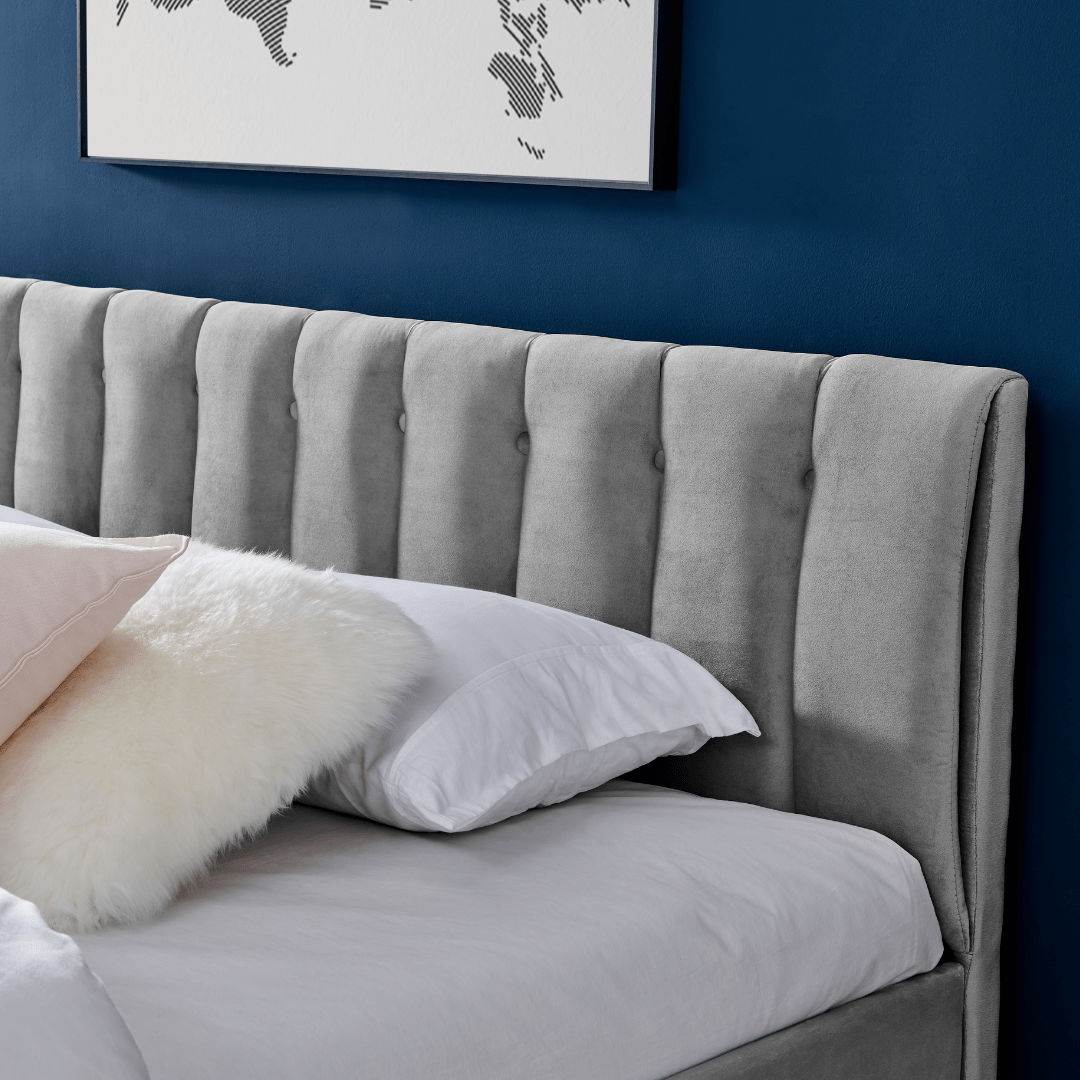 Light Grey Velvet Plush Ottoman Storage Bed Frame - Super King - Bargainia.com - 