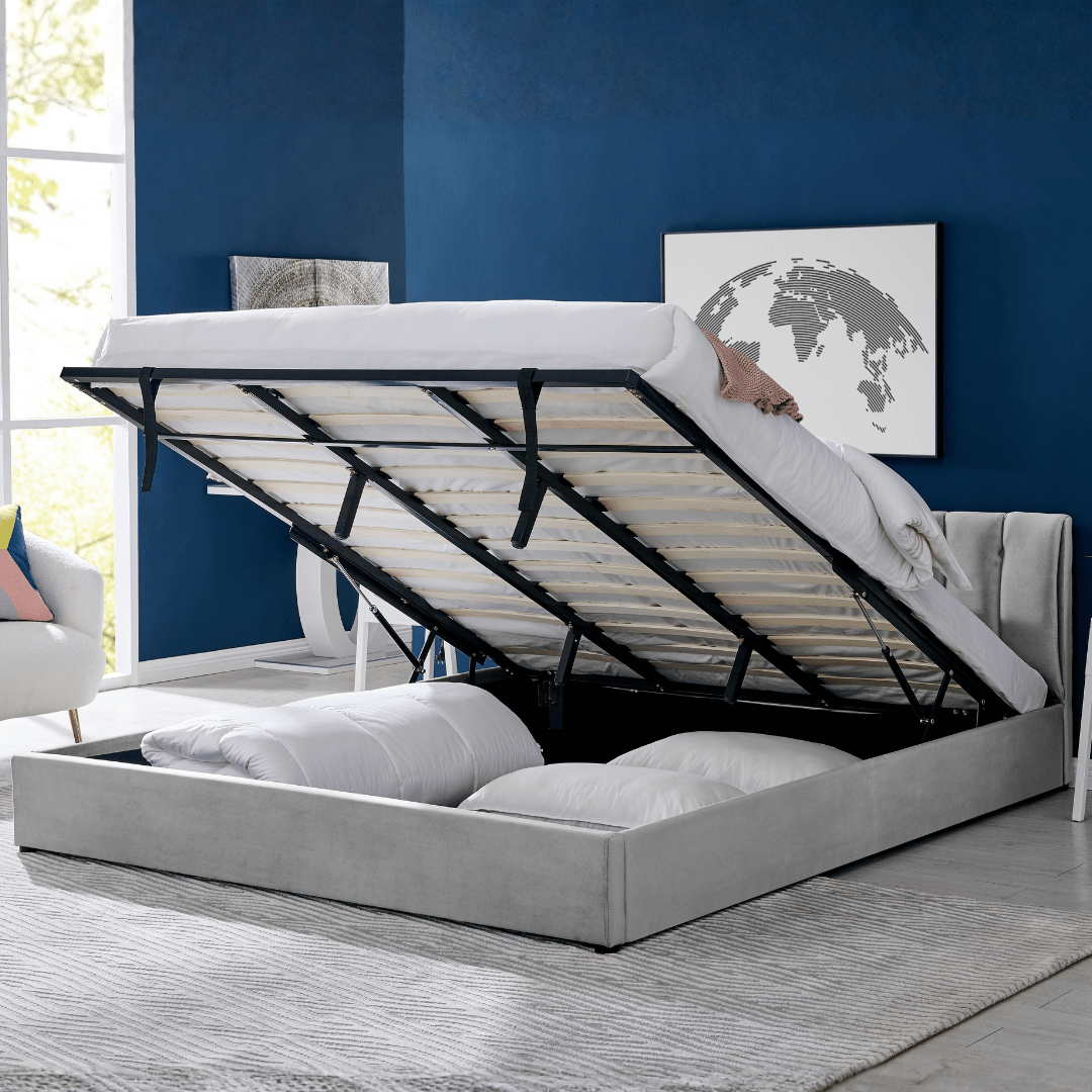 Light Grey Velvet Plush Ottoman Storage Bed Frame - Super King - Bargainia.com - 5056536100245 - MLM - 170955 - SK - LGY