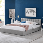 Light Grey Velvet Plush Ottoman Storage Bed Frame - Super King - Bargainia.com - 