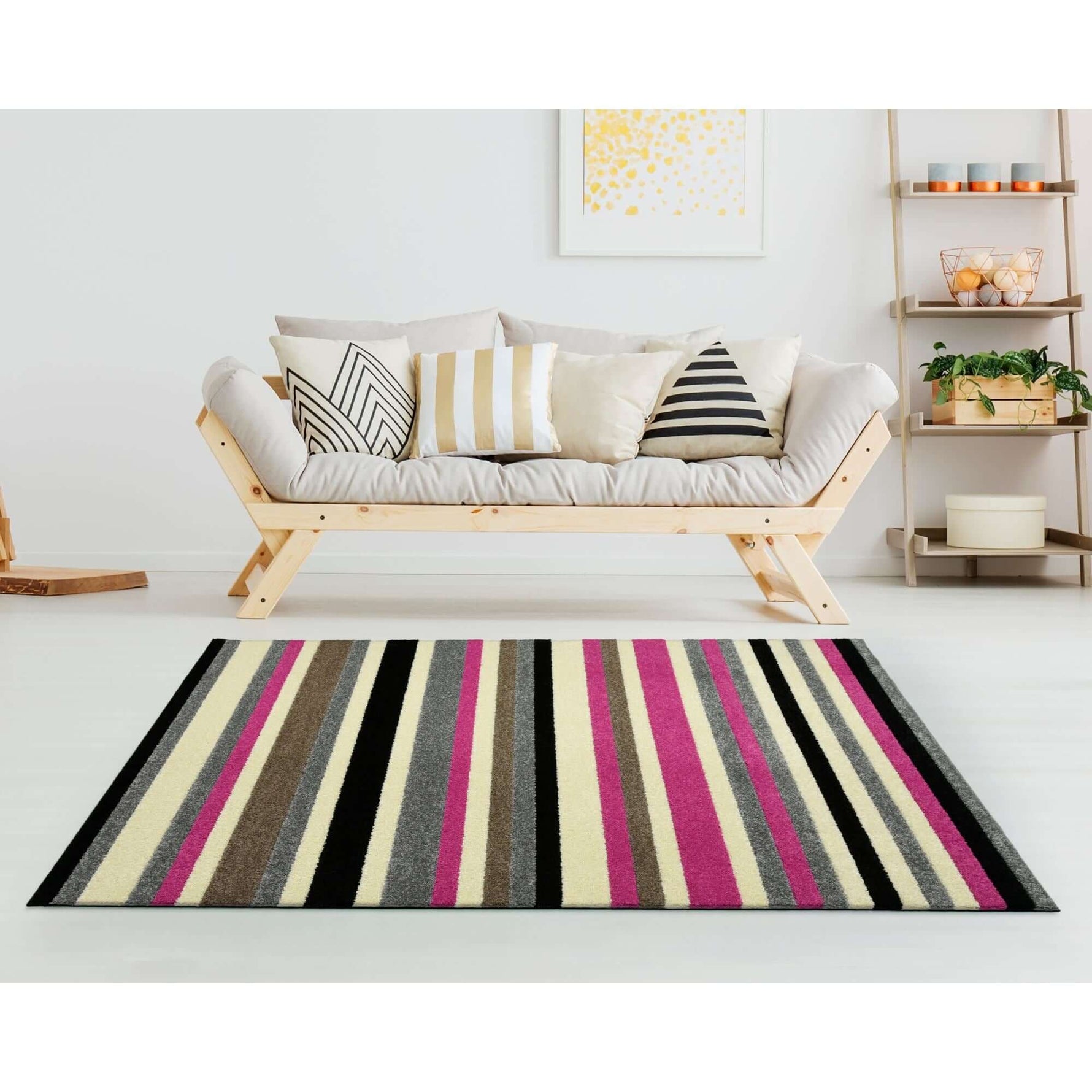 Linea Striped Pink Washable Rug - Bargainia.com - 