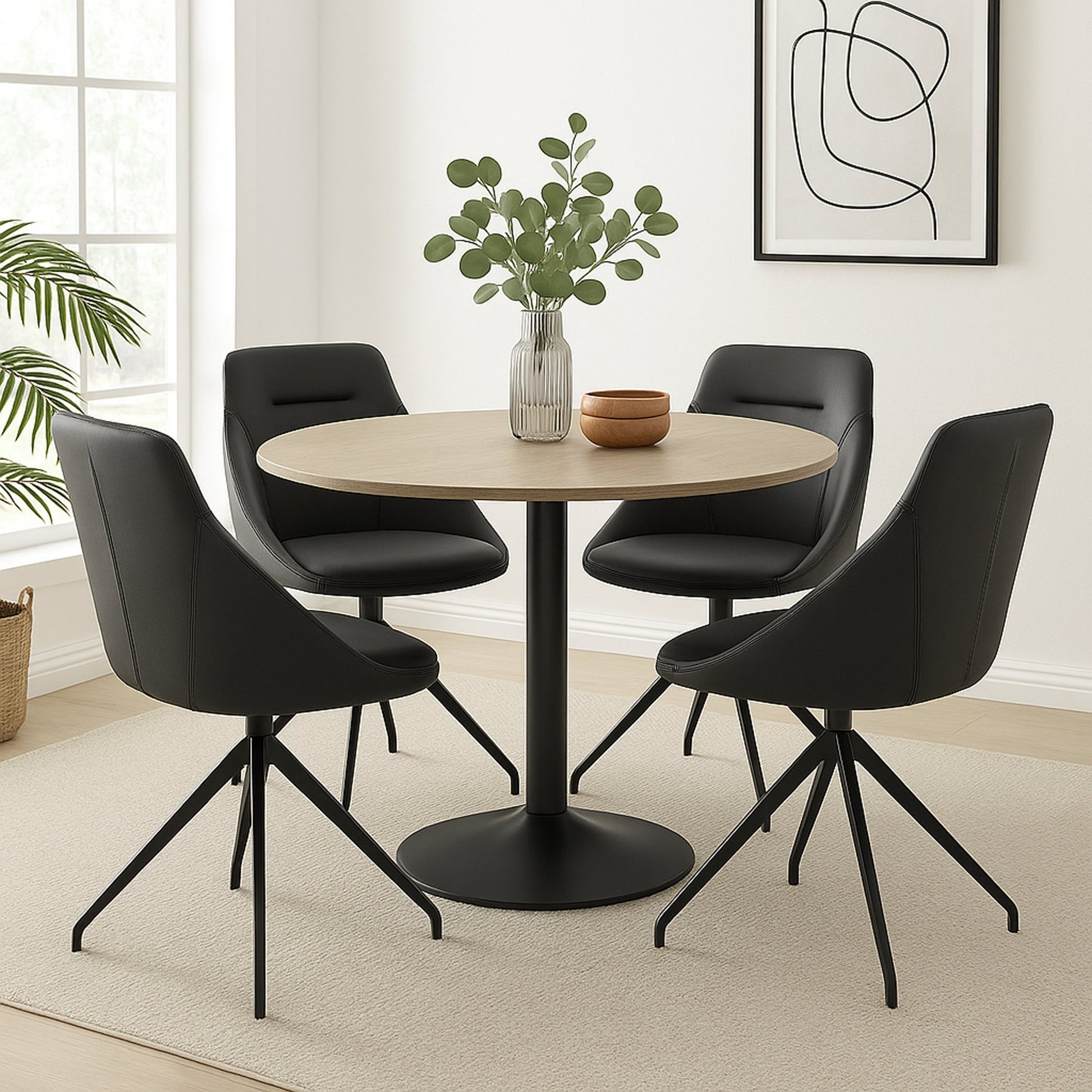 Lisbon Faux Leather Swivel Dining Chair - Black Dining Chair Clearance