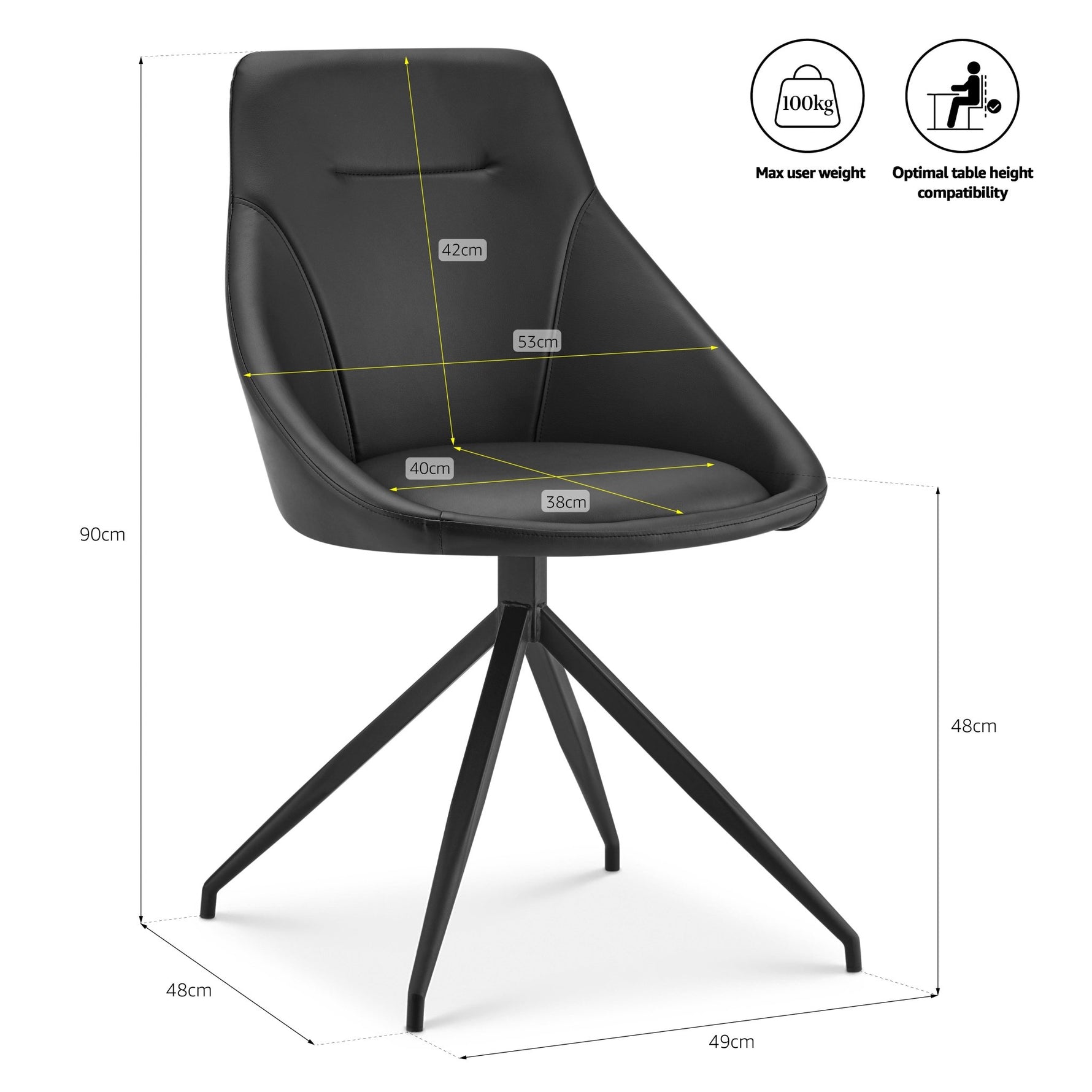 Lisbon Faux Leather Swivel Dining Chair - Black - Bargainia.com - 