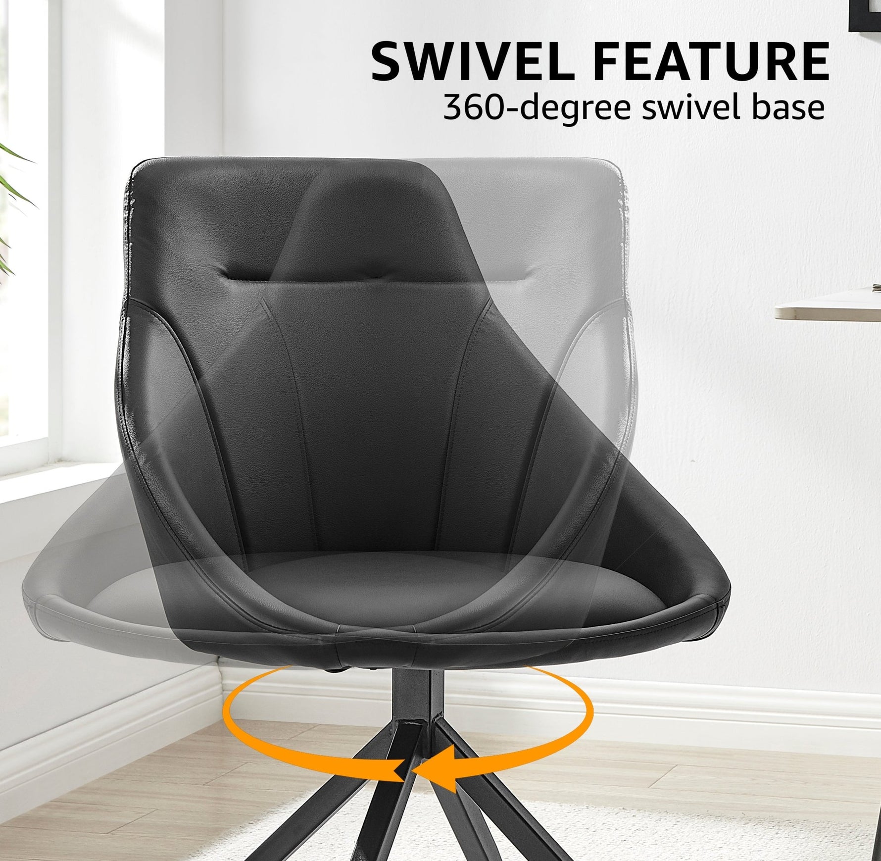 Lisbon Faux Leather Swivel Dining Chair - Black - Bargainia.com - 