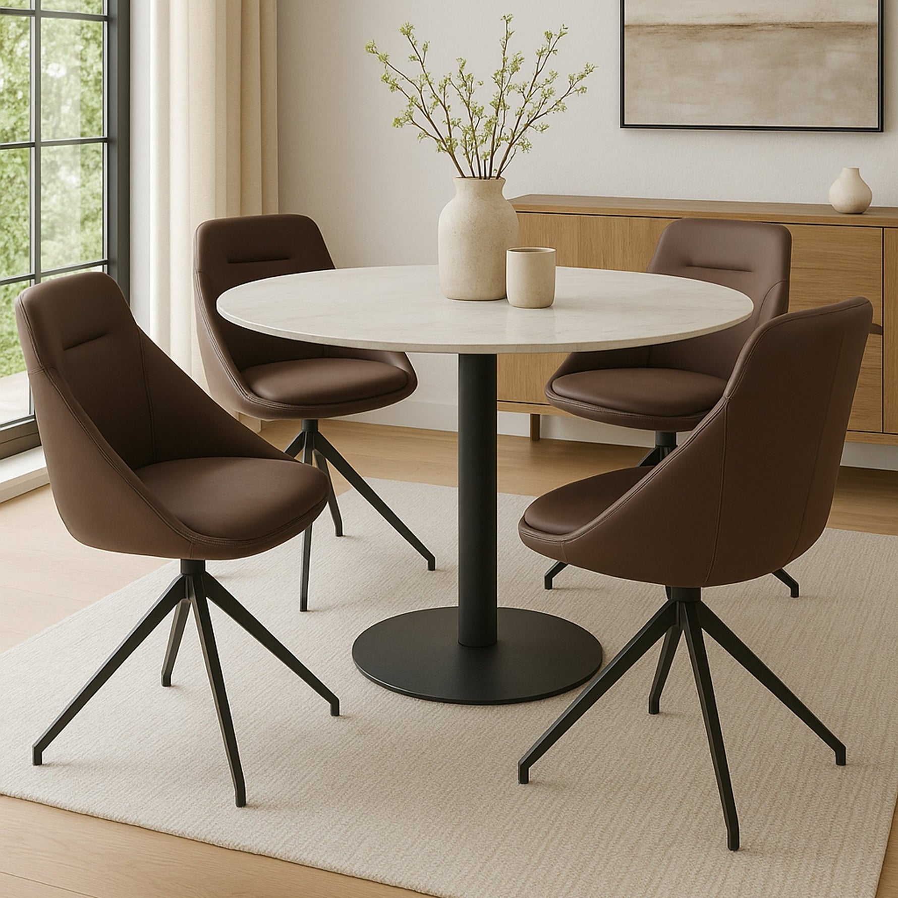 Lisbon Faux Leather Swivel Dining Chair - Brown - Bargainia.com - 
