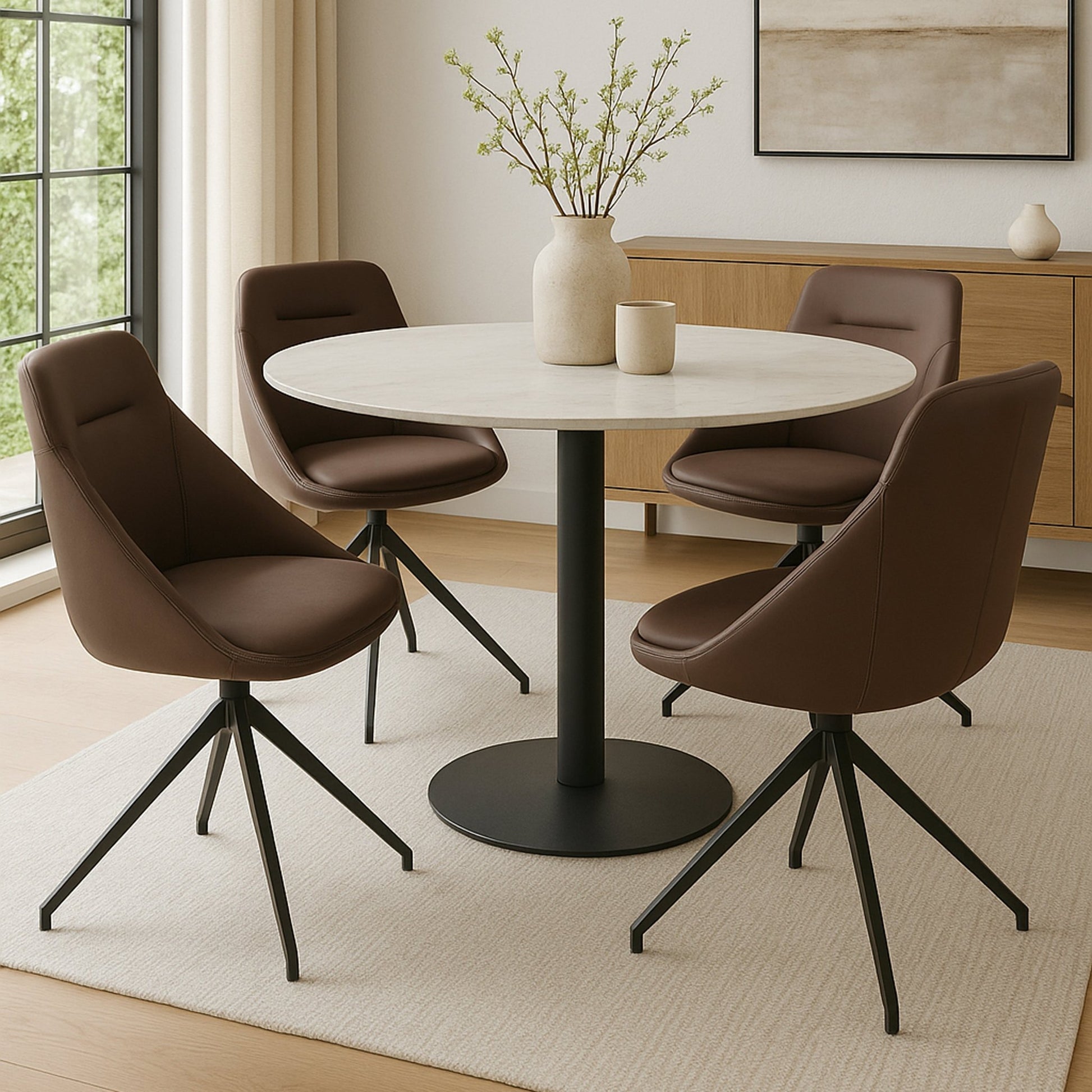 Lisbon Faux Leather Swivel Dining Chair - Brown Dining Chair Clearance