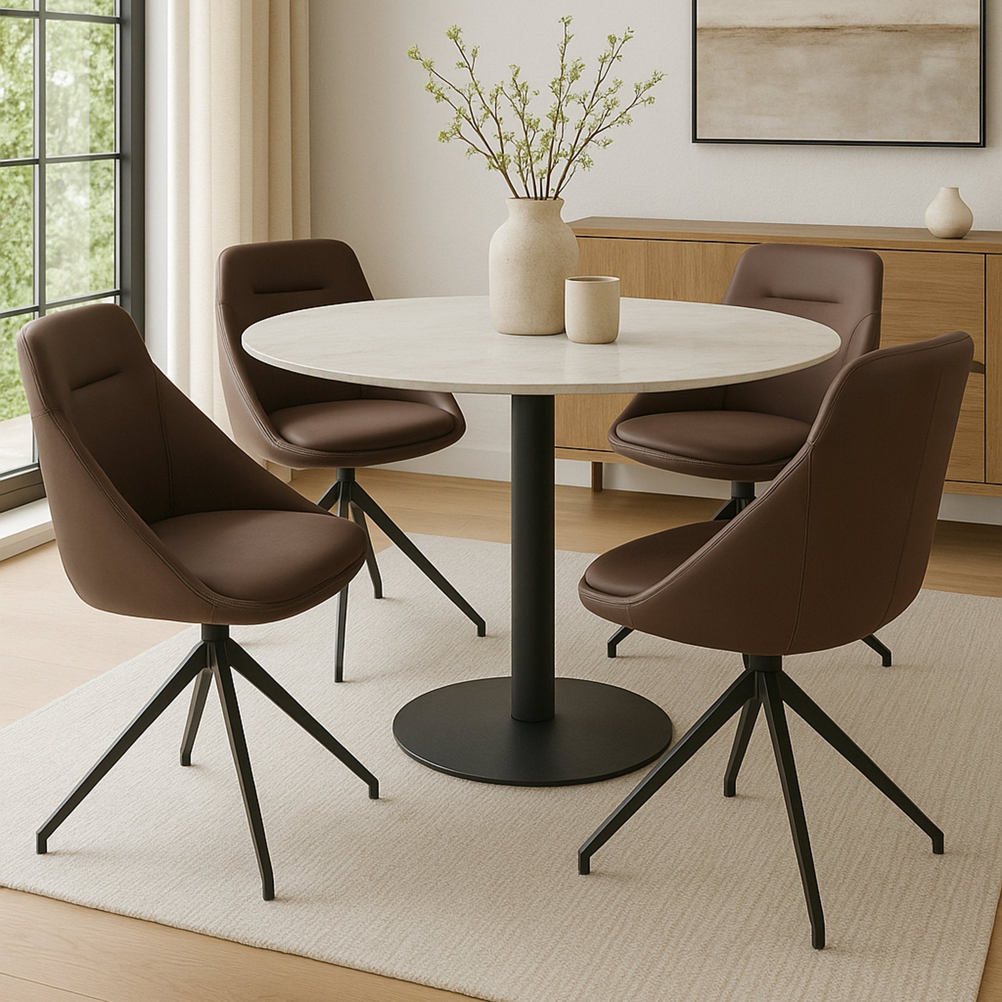 Lisbon Faux Leather Swivel Dining Chair - Brown Dining Chair Clearance