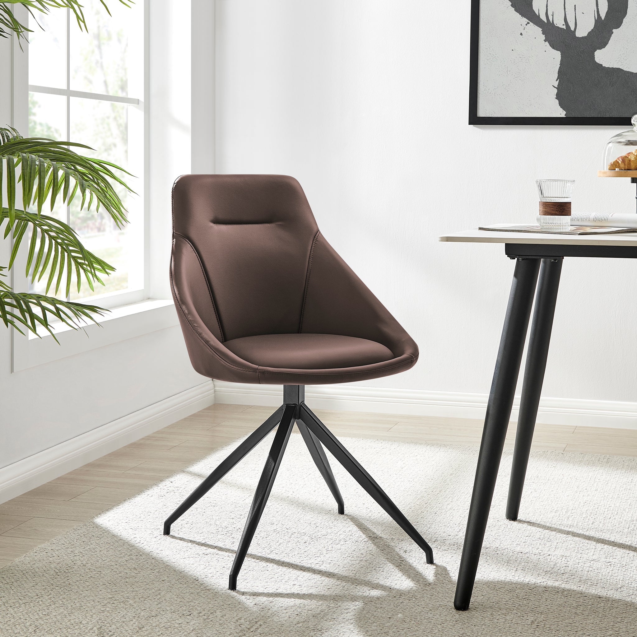 Lisbon Faux Leather Swivel Dining Chair - Brown Dining Chair Clearance