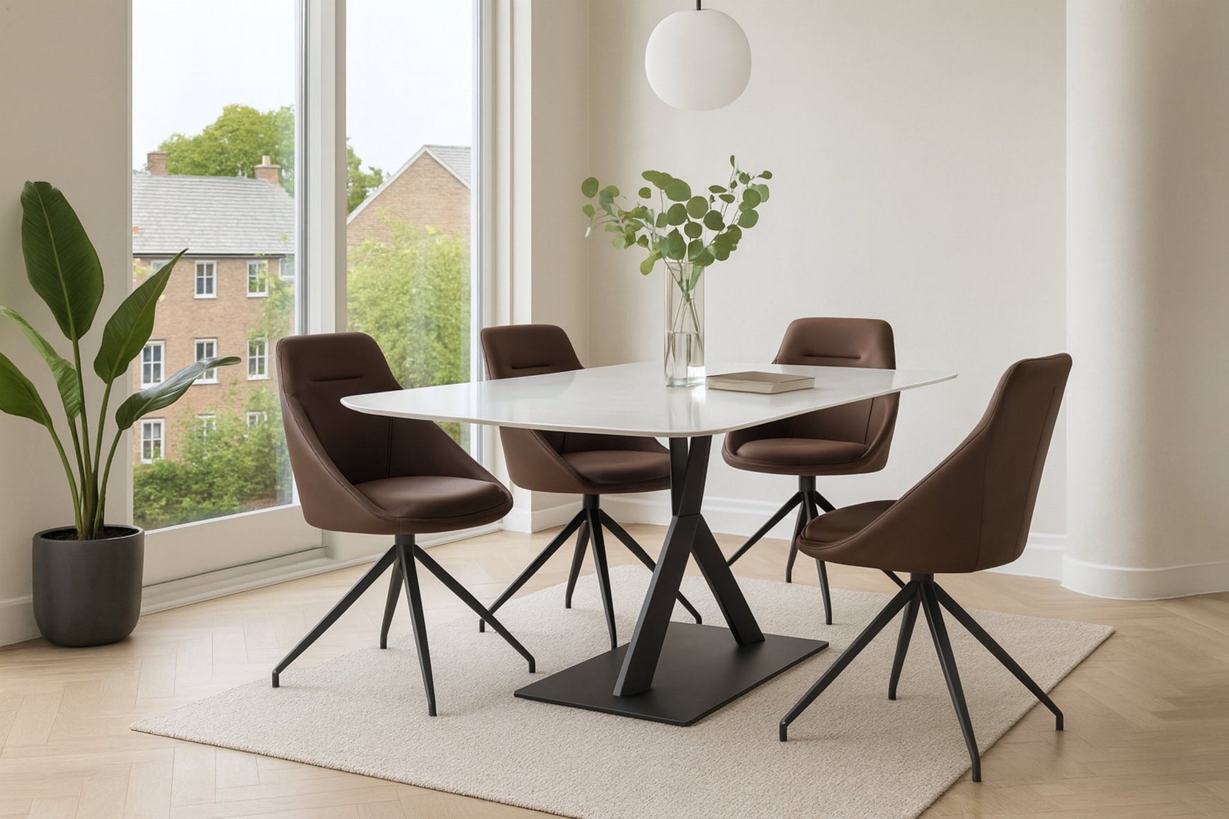 Lisbon Faux Leather Swivel Dining Chair - Brown - Bargainia.com - 