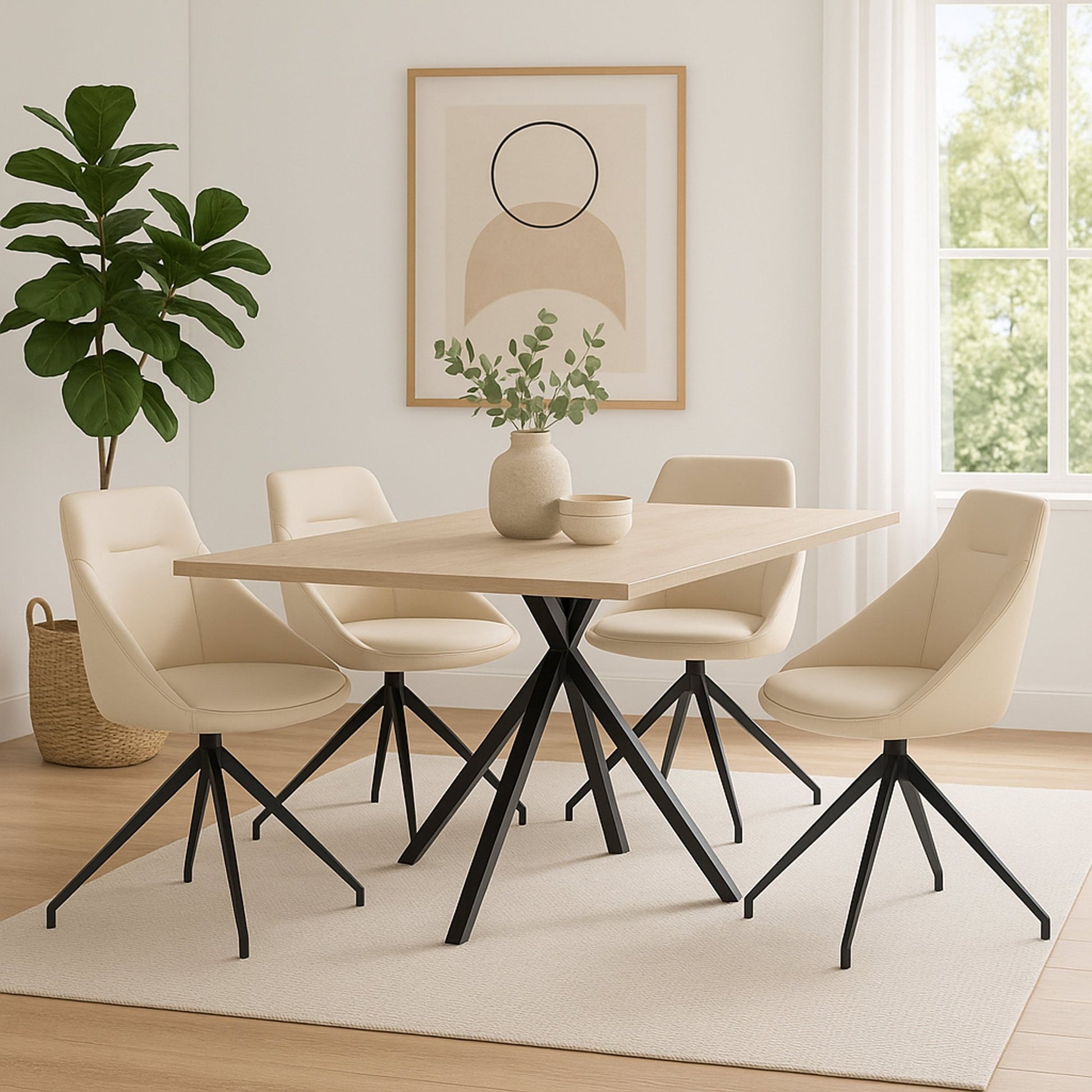 Lisbon Faux Leather Swivel Dining Chair - Cream Dining Chair Clearance