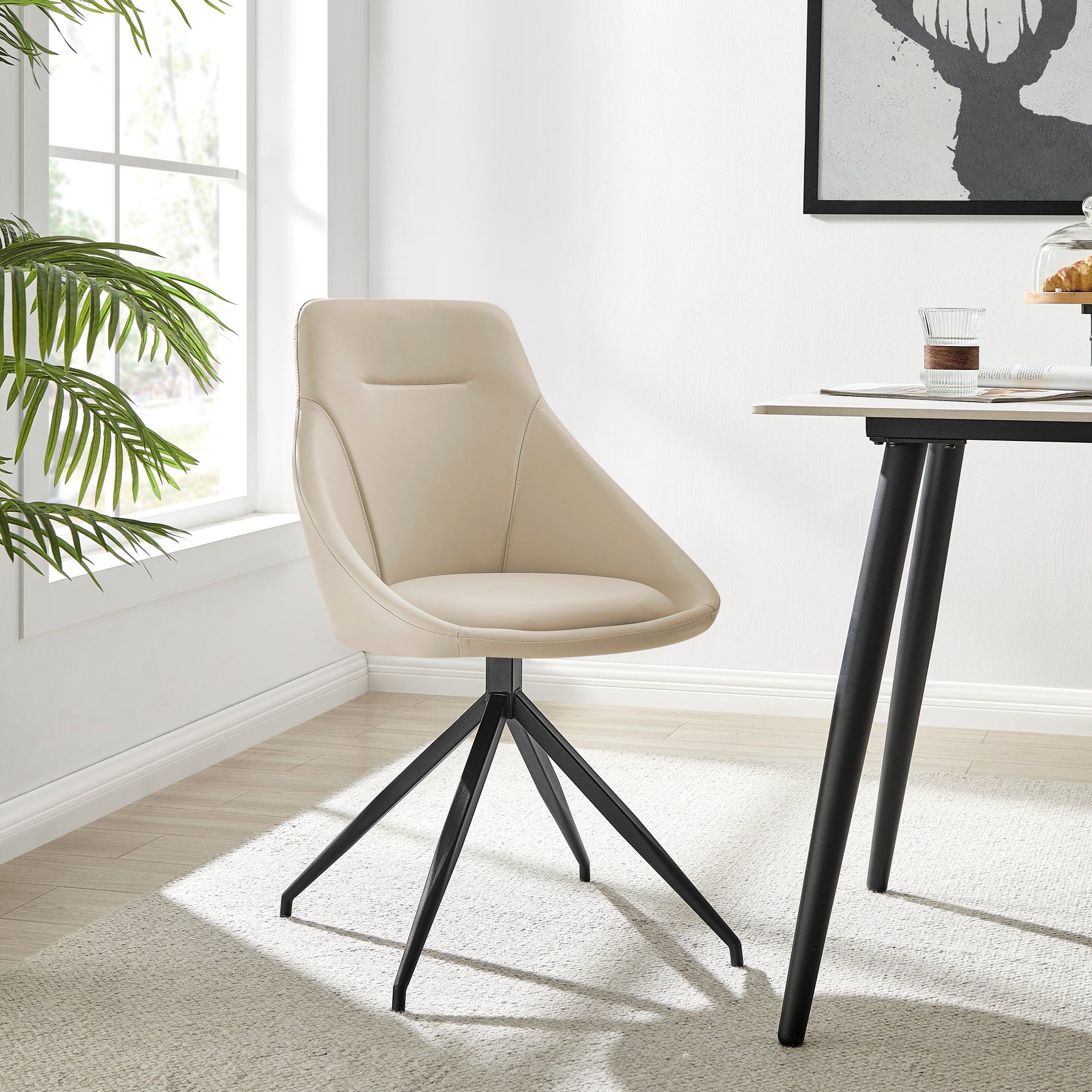 Lisbon Faux Leather Swivel Dining Chair - Cream - Bargainia.com - 