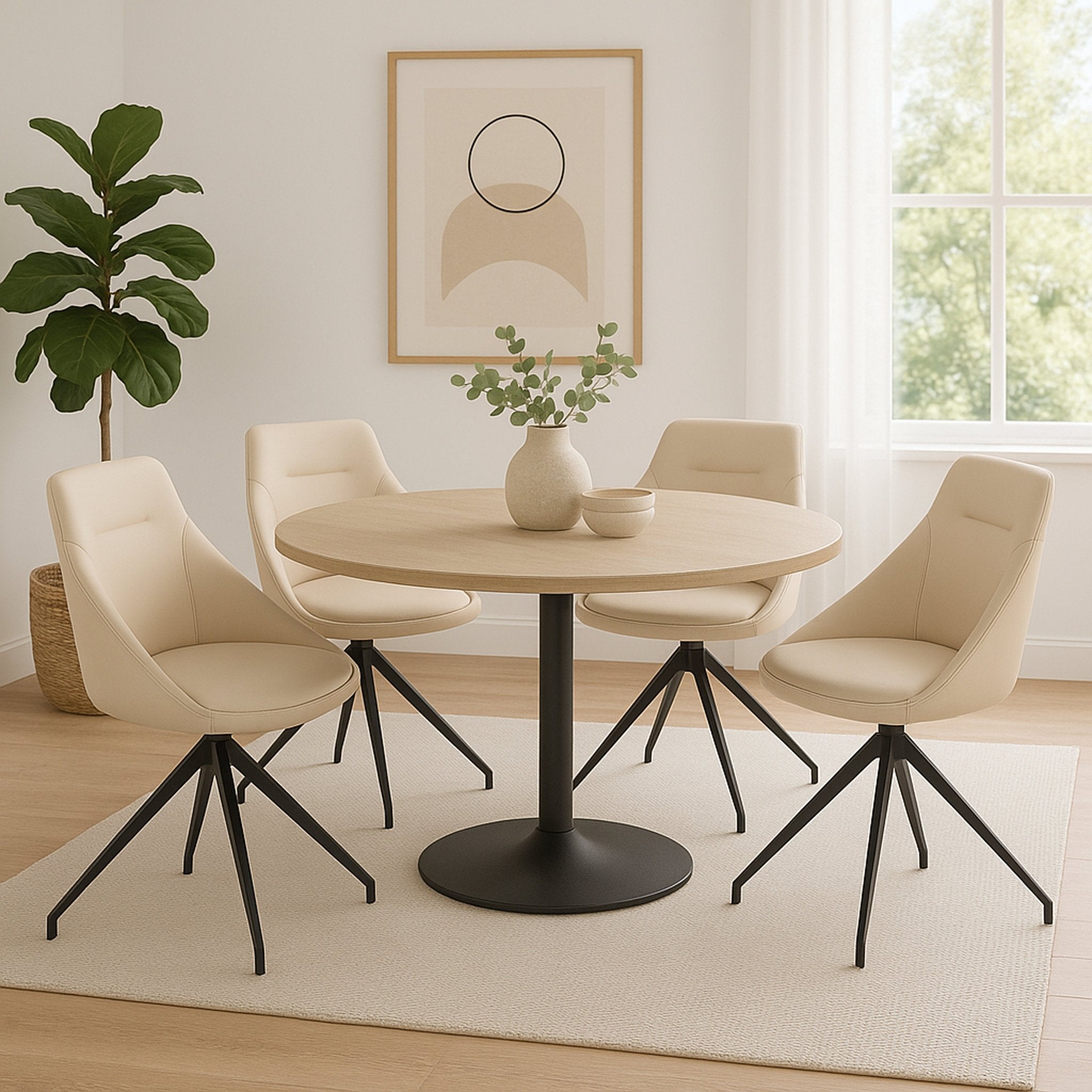 Lisbon Faux Leather Swivel Dining Chair - Cream - Bargainia.com - 