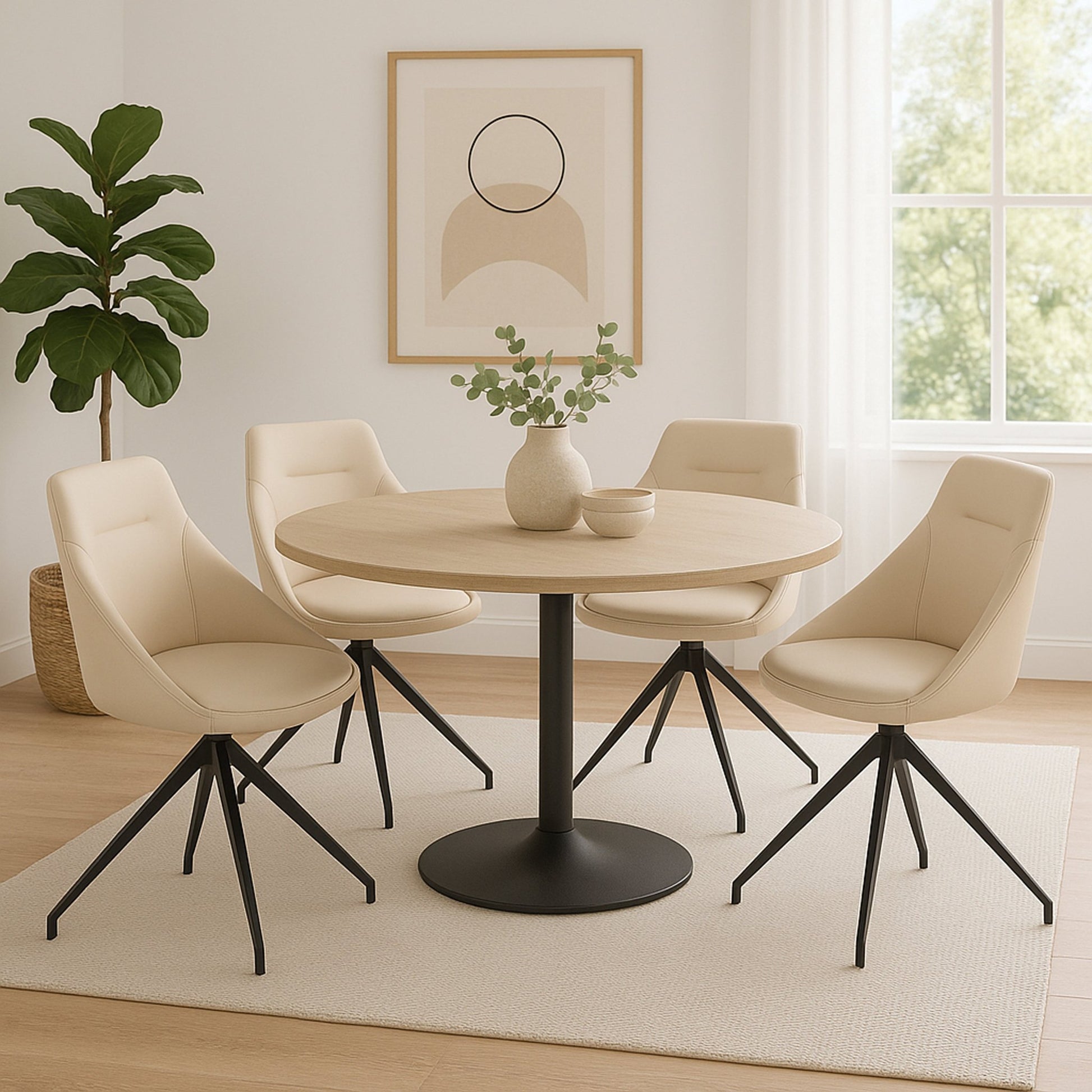 Lisbon Faux Leather Swivel Dining Chair - Cream Dining Chair Clearance