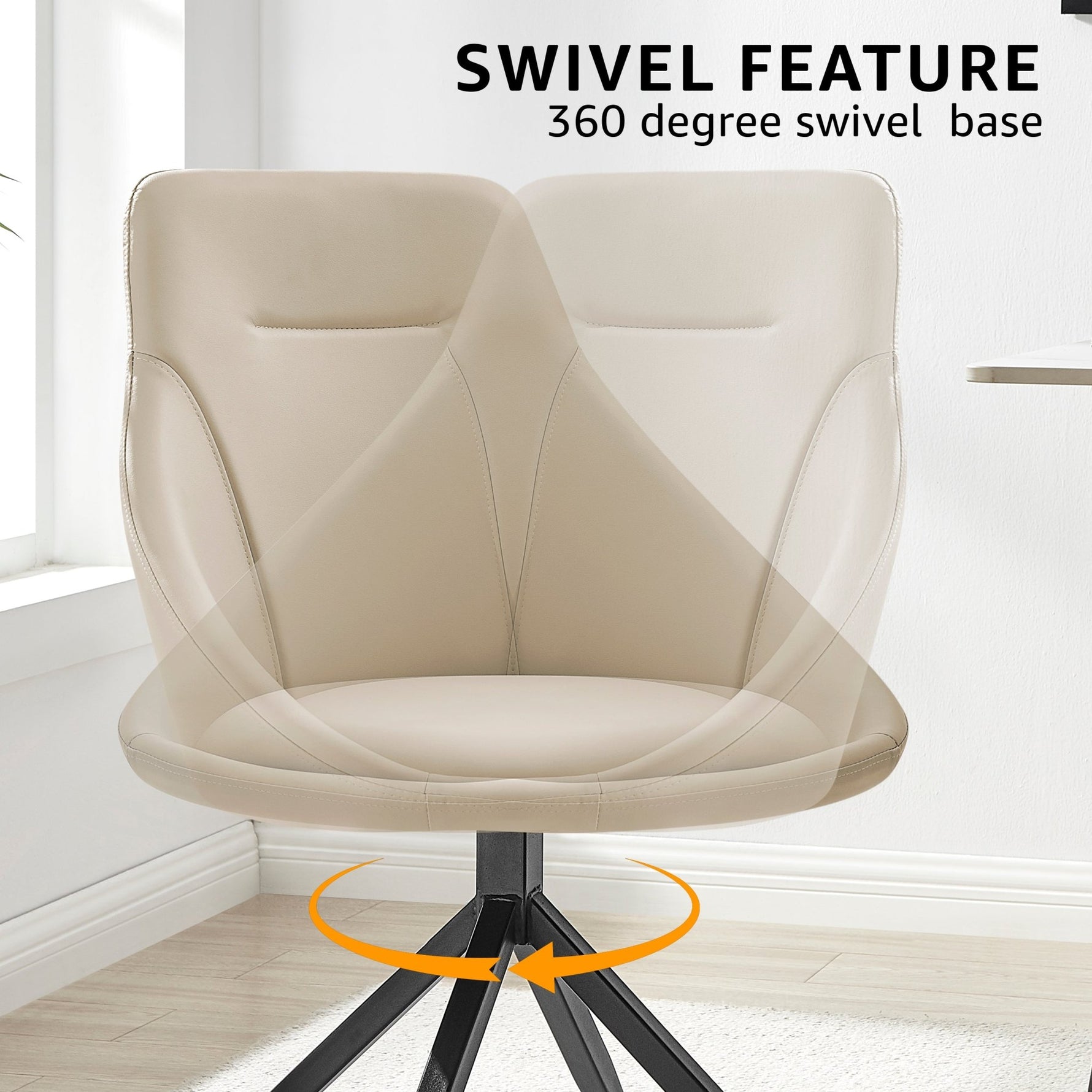 Lisbon Faux Leather Swivel Dining Chair - Cream - Bargainia.com - 