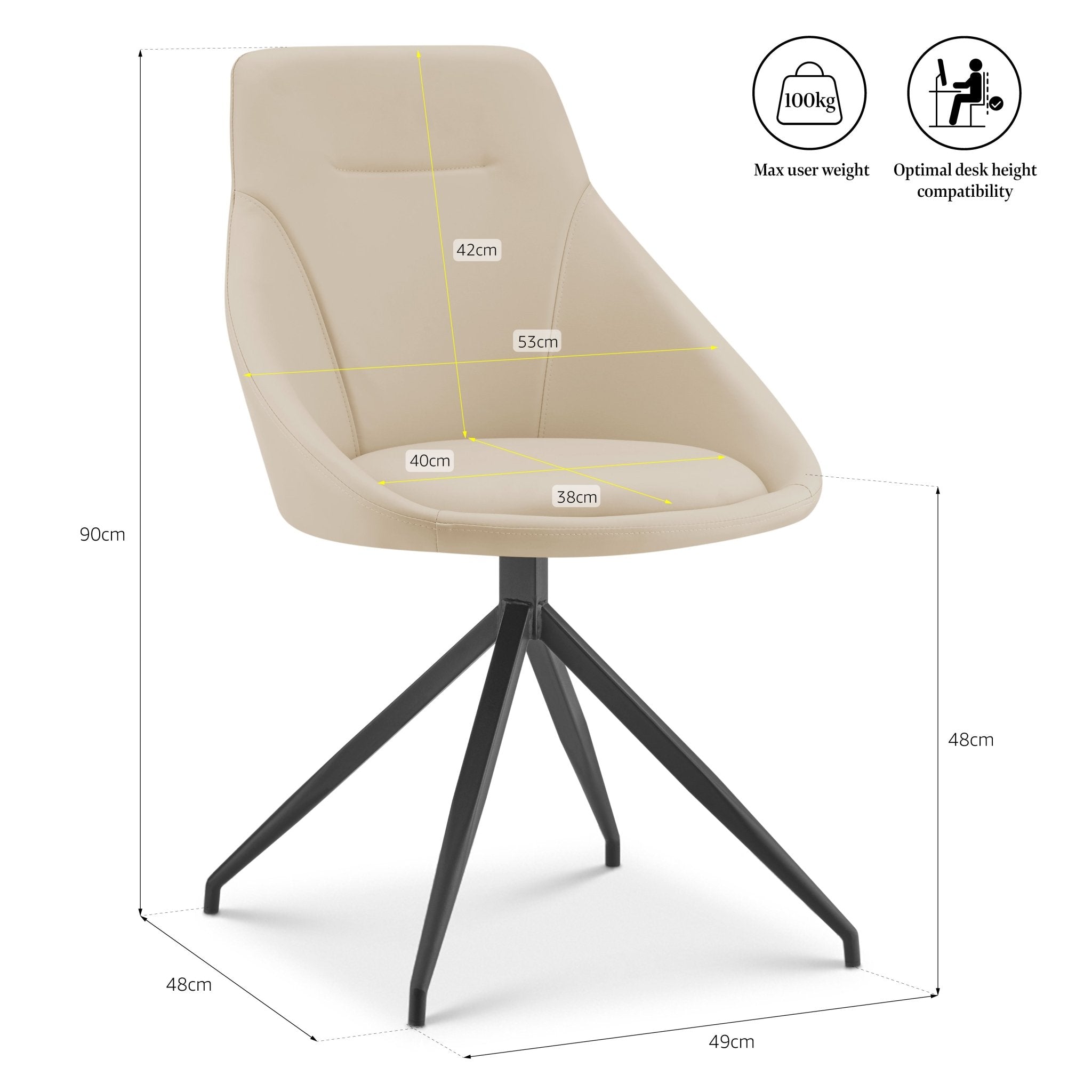 Lisbon Faux Leather Swivel Dining Chair - Cream Dining Chair Clearance