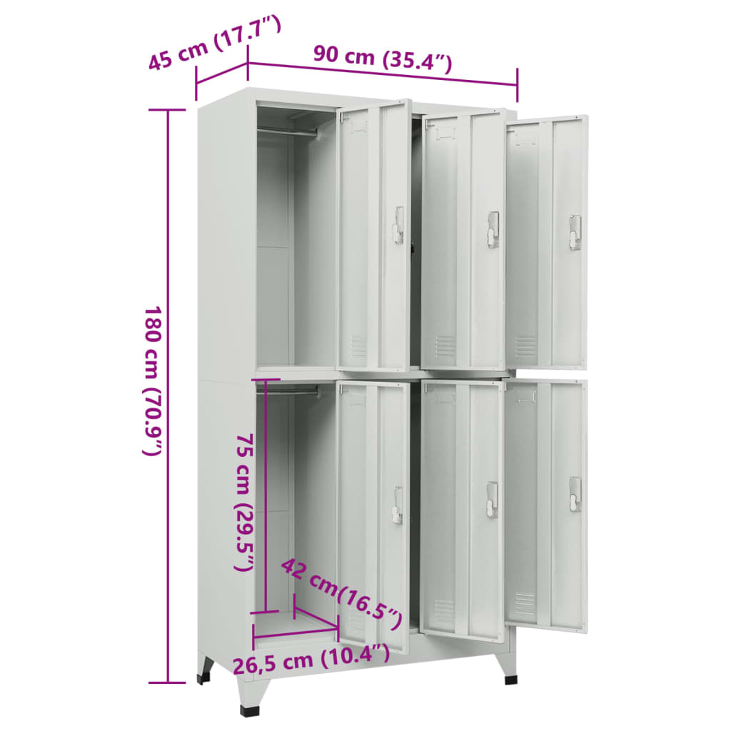 Locker Cabinet with 6 Compartments Steel 90x45x180 cm Grey - Bargainia.com - 8718475500483 - 20156
