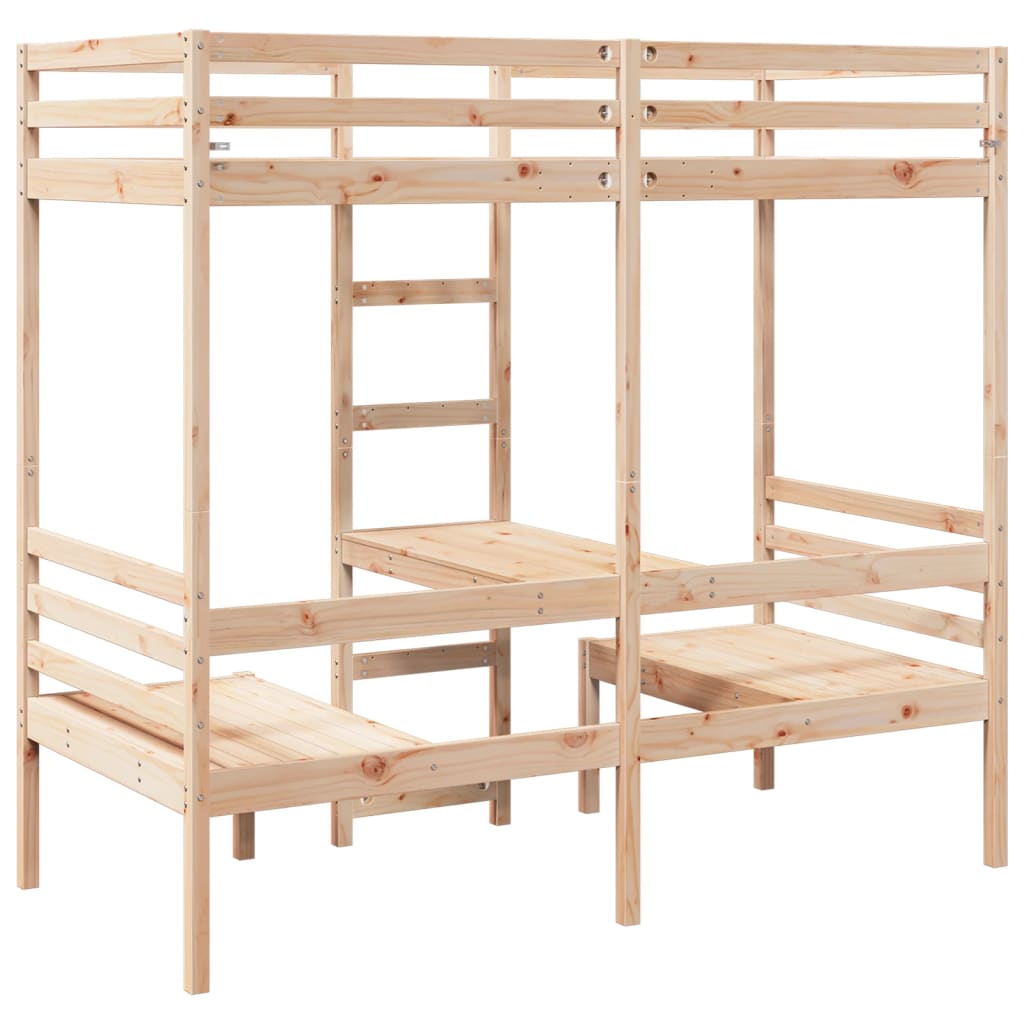 Loft Bed Frame with Desk and Chairs 75x190cm Solid Wood Pine - Bargainia.com - 8721158373229 - 3308562