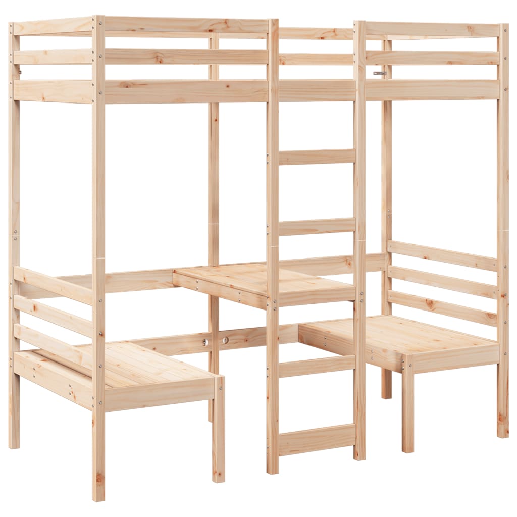 Loft Bed Frame with Desk and Chairs 75x190cm Solid Wood Pine - Bargainia.com - 8721158373229 - 3308562