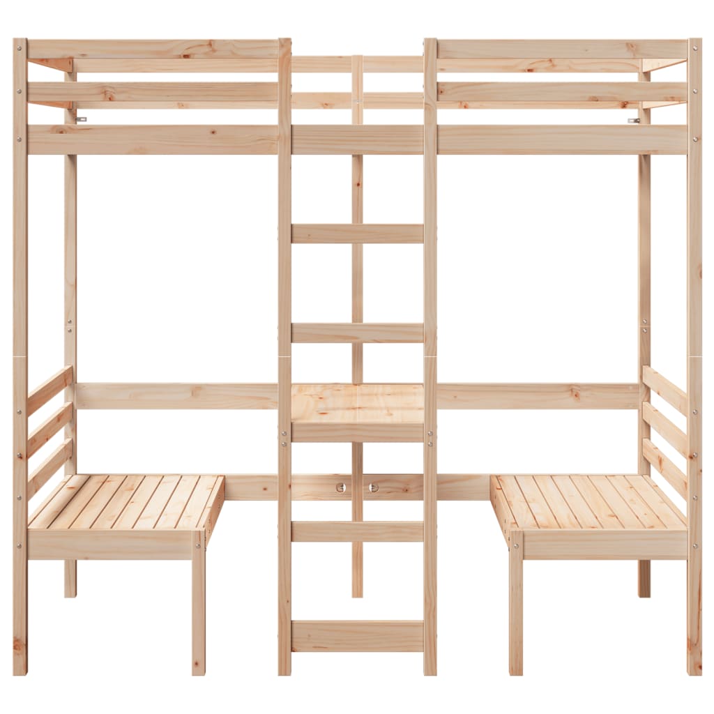 Loft Bed Frame with Desk and Chairs 75x190cm Solid Wood Pine - Bargainia.com - 8721158373229 - 3308562