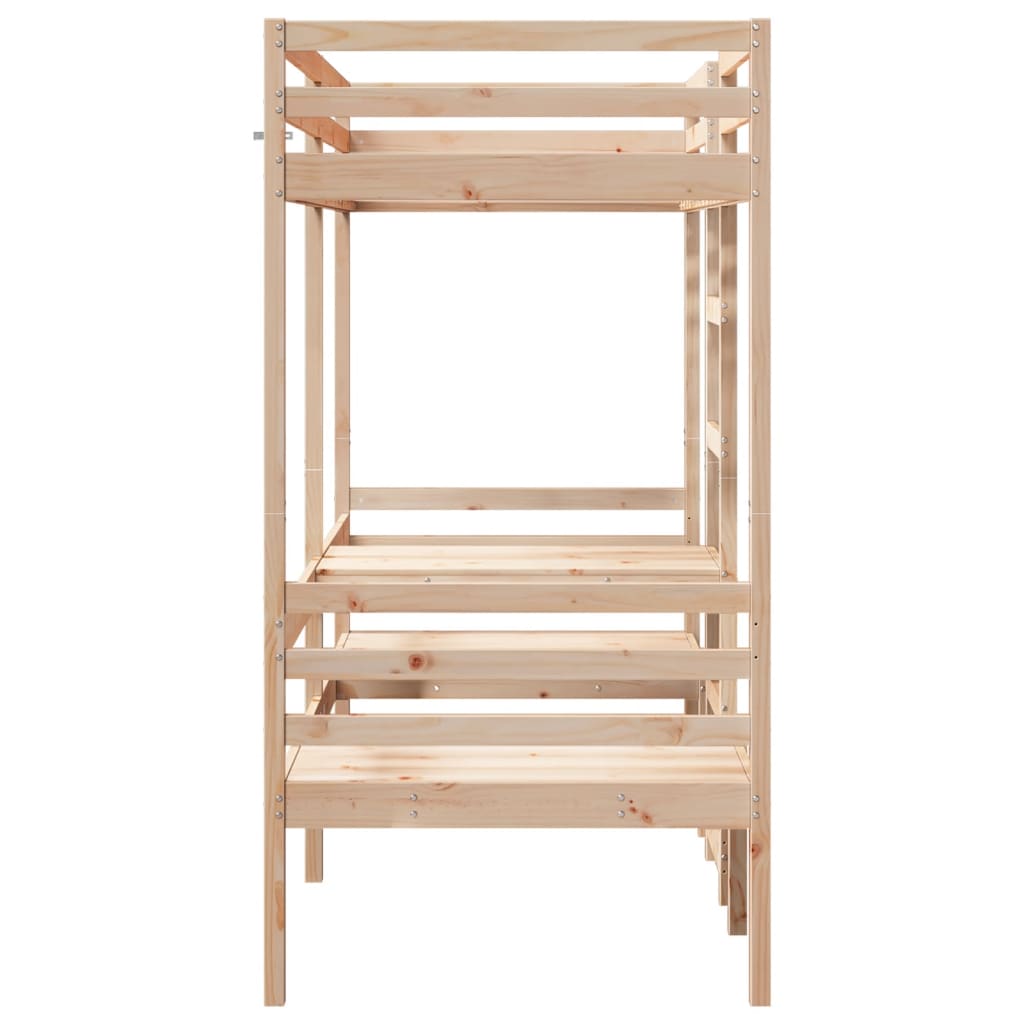 Loft Bed Frame with Desk and Chairs 80x200cm Solid Wood Pine - Bargainia.com - 8721158373168 - 3308556