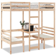 Loft Bed Frame with Desk and Chairs 80x200cm Solid Wood Pine - Bargainia.com - 8721158373168 - 3308556