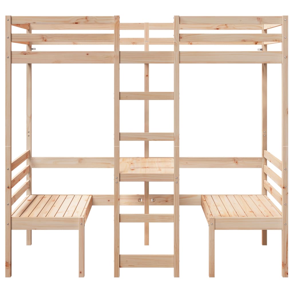 Loft Bed Frame with Desk and Chairs 80x200cm Solid Wood Pine - Bargainia.com - 8721158373168 - 3308556
