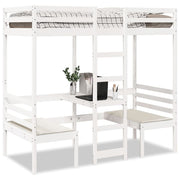 Loft Bed Frame with Desk and Chairs White 75x190cm Solid Wood Pine - Bargainia.com - 8721158373236 - 3308563
