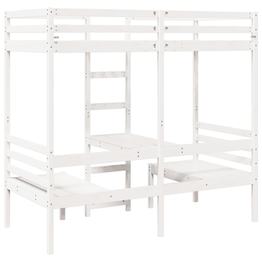 Loft Bed Frame with Desk and Chairs White 75x190cm Solid Wood Pine - Bargainia.com - 8721158373236 - 3308563