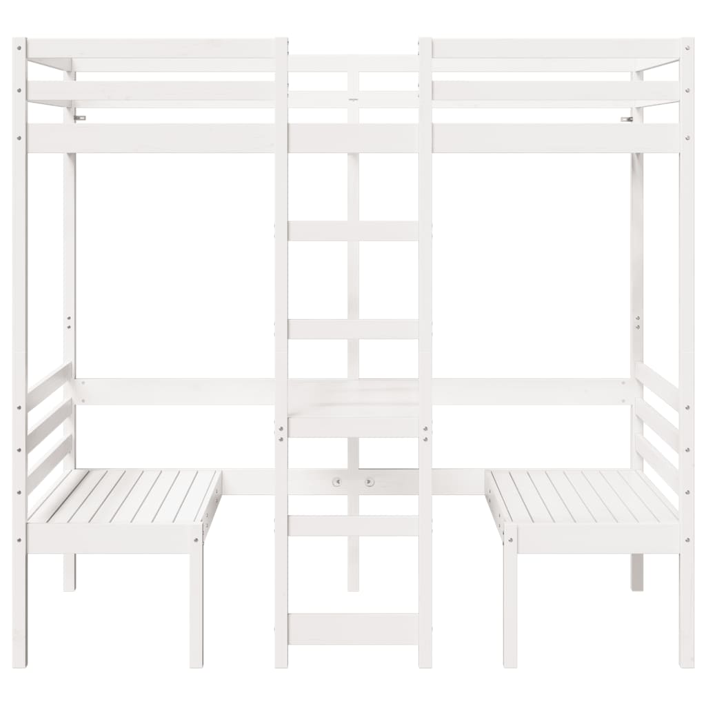 Loft Bed Frame with Desk and Chairs White 75x190cm Solid Wood Pine - Bargainia.com - 8721158373236 - 3308563