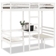 Loft Bed Frame with Desk and Chairs White 80x200cm Solid Wood Pine - Bargainia.com - 8721158373175 - 3308557