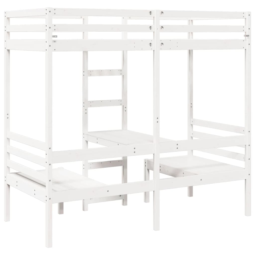 Loft Bed Frame with Desk and Chairs White 80x200cm Solid Wood Pine - Bargainia.com - 8721158373175 - 3308557