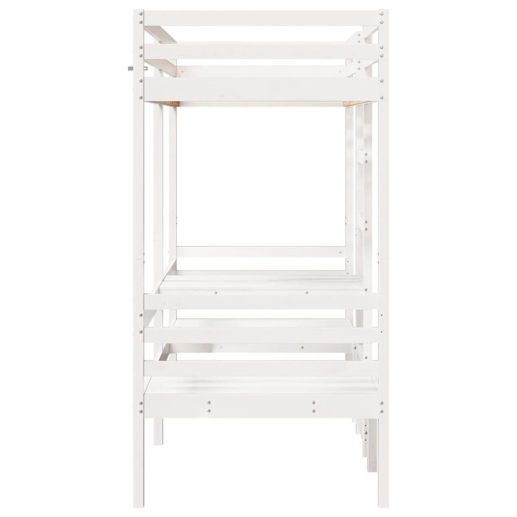 Loft Bed Frame with Desk and Chairs White 80x200cm Solid Wood Pine - Bargainia.com - 8721158373175 - 3308557