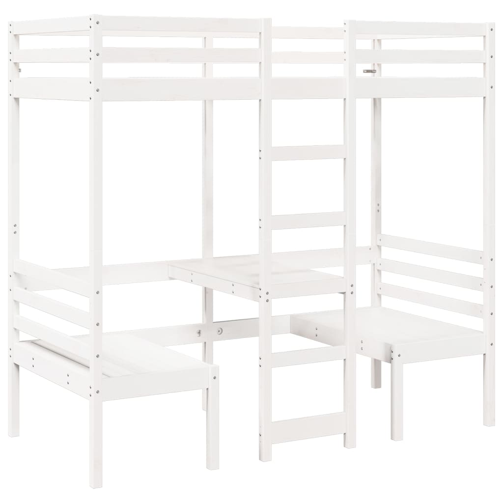 Loft Bed Frame with Desk and Chairs White 80x200cm Solid Wood Pine - Bargainia.com - 8721158373175 - 3308557