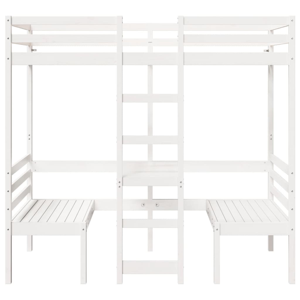 Loft Bed Frame with Desk and Chairs White 80x200cm Solid Wood Pine - Bargainia.com - 8721158373175 - 3308557