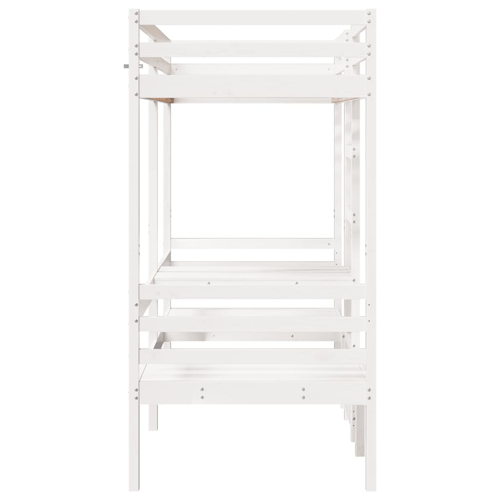 Loft Bed Frame with Desk and Chairs White 90x190cm Solid Wood Pine - Bargainia.com - 8721158373205 - 3308560