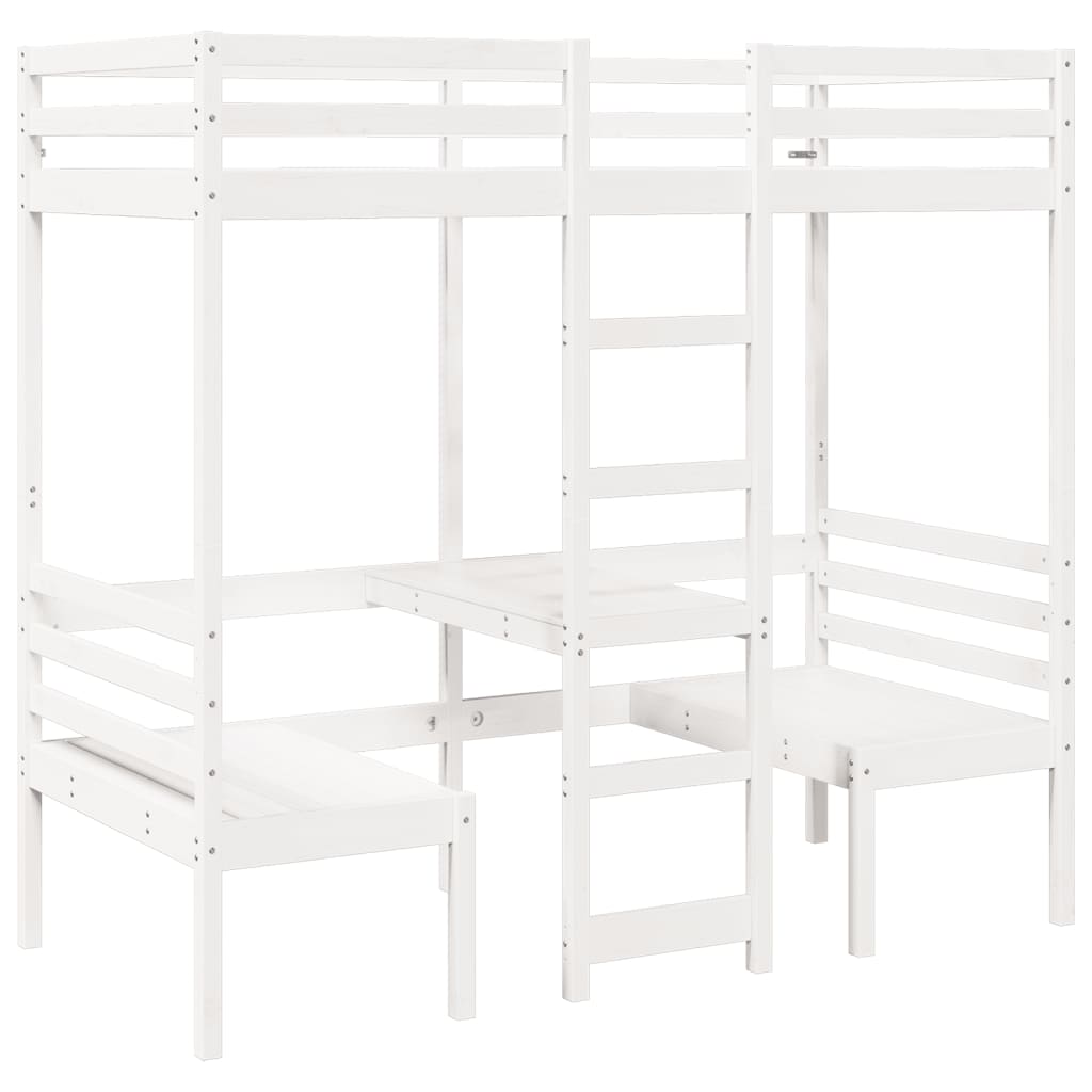 Loft Bed Frame with Desk and Chairs White 90x190cm Solid Wood Pine - Bargainia.com - 8721158373205 - 3308560