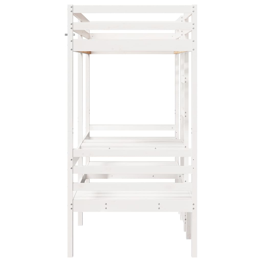 Loft Bed Frame with Desk and Chairs White 90x200cm Solid Wood Pine - Bargainia.com - 8721158373144 - 3308554