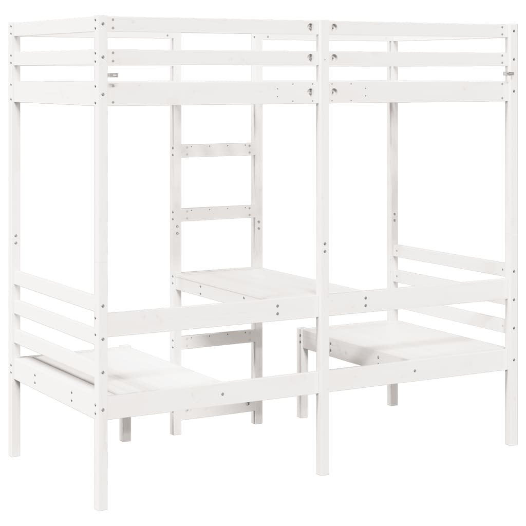 Loft Bed Frame with Desk and Chairs White 90x200cm Solid Wood Pine - Bargainia.com - 8721158373144 - 3308554