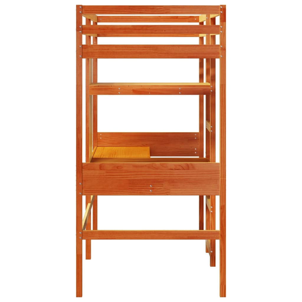 Loft Bed Frame without Mattress Wax Brown 75x190cm Solid Wood Pine - Bargainia.com - 8721158373120 - 3308552