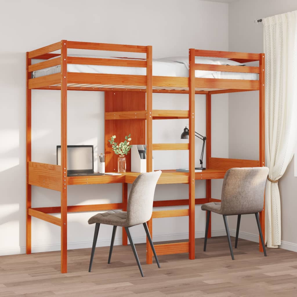 Loft Bed Frame without Mattress Wax Brown 75x190cm Solid Wood Pine - Bargainia.com - 8721158373120 - 3308552