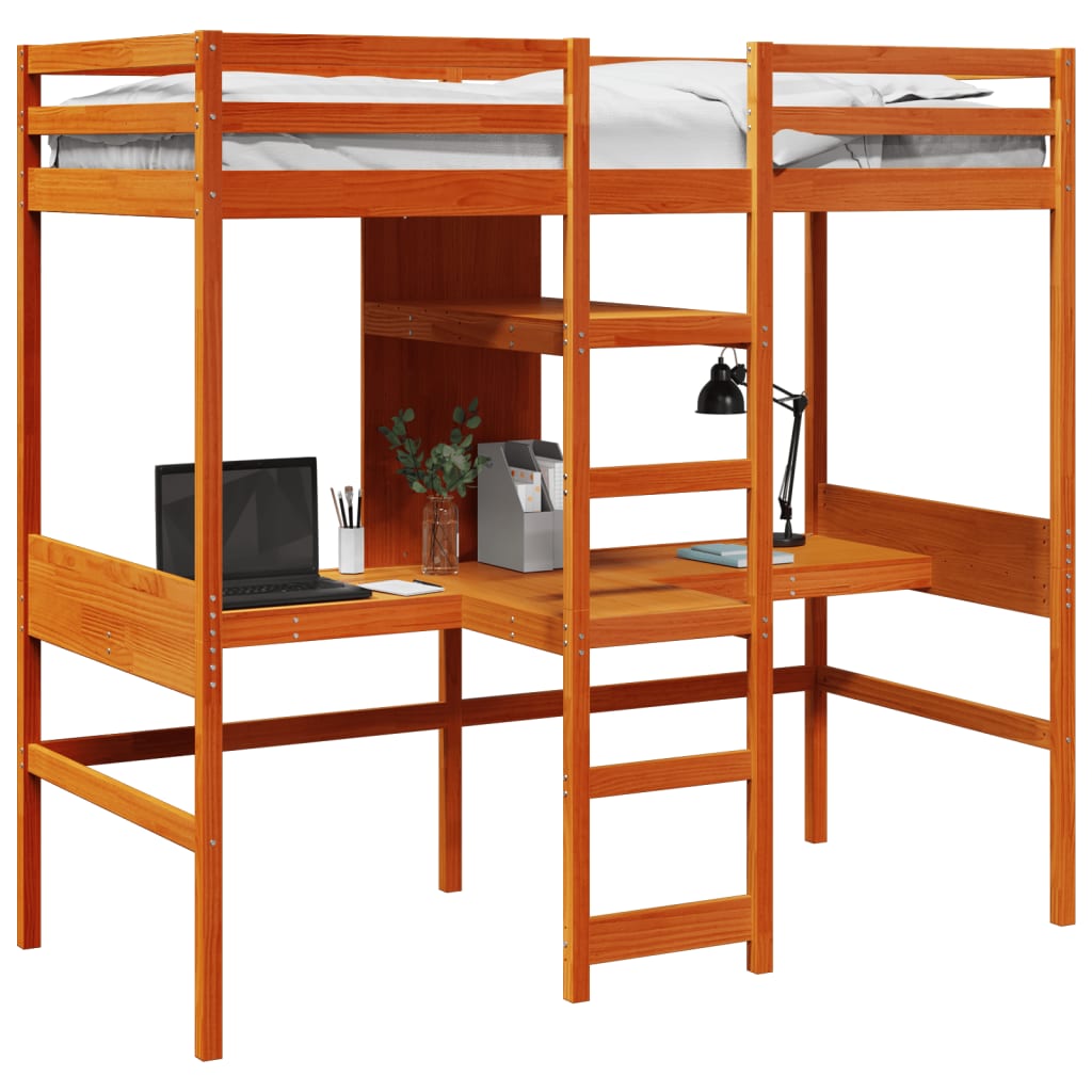 Loft Bed Frame without Mattress Wax Brown 75x190cm Solid Wood Pine - Bargainia.com - 8721158373120 - 3308552