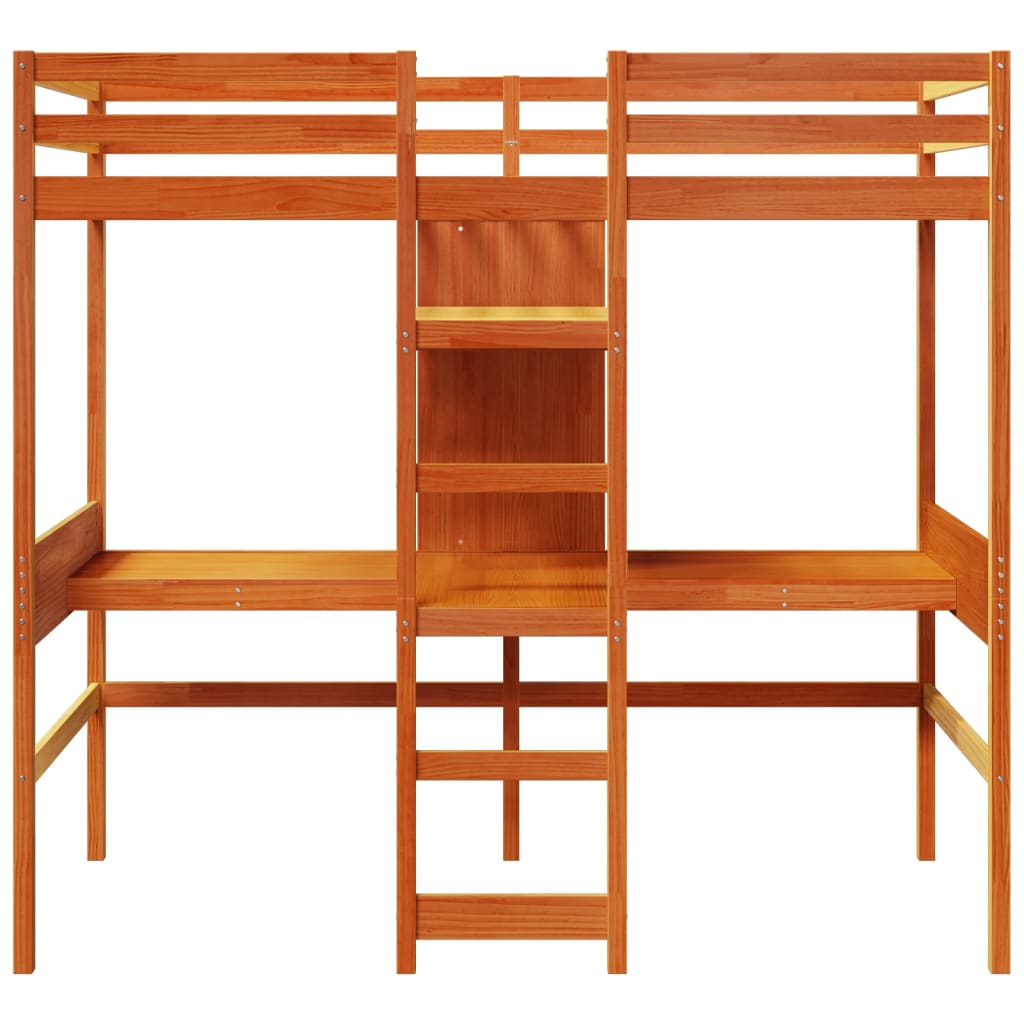 Loft Bed Frame without Mattress Wax Brown 75x190cm Solid Wood Pine - Bargainia.com - 8721158373120 - 3308552