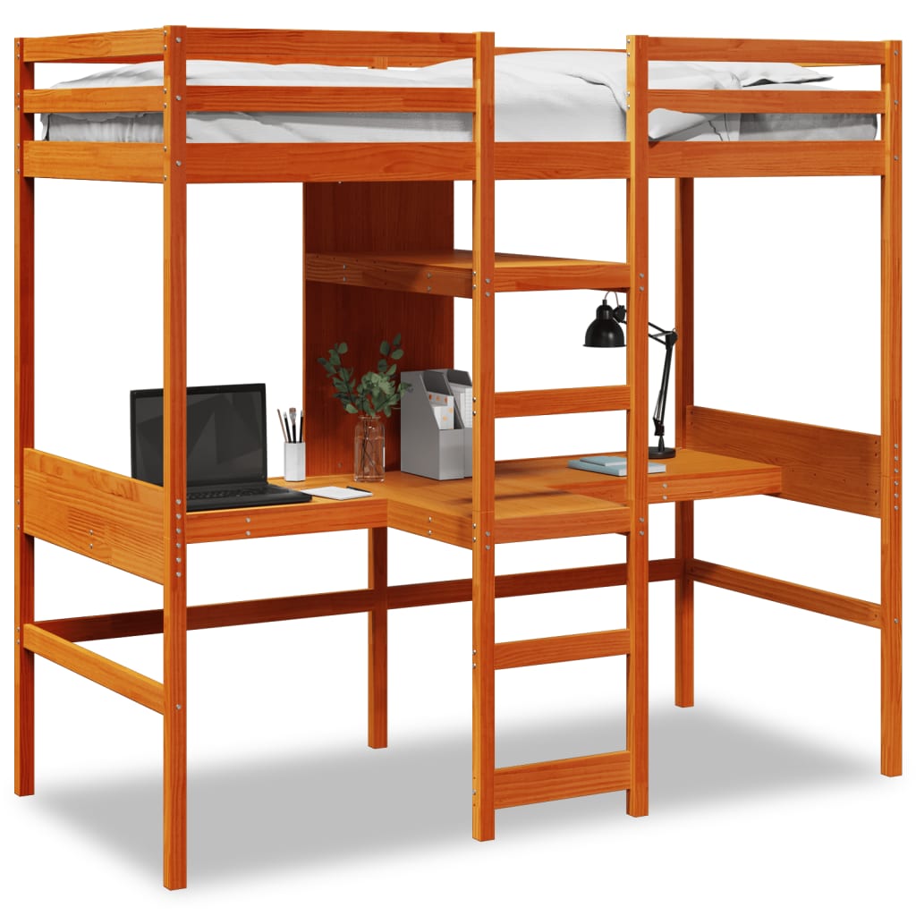Loft Bed Frame without Mattress Wax Brown 75x190cm Solid Wood Pine - Bargainia.com - 8721158373120 - 3308552
