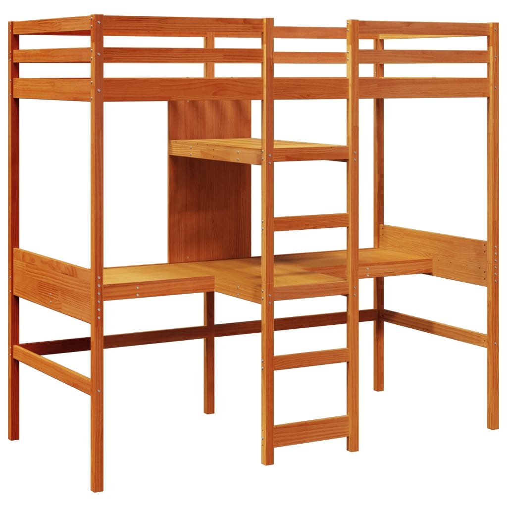 Loft Bed Frame without Mattress Wax Brown 75x190cm Solid Wood Pine - Bargainia.com - 8721158373120 - 3308552